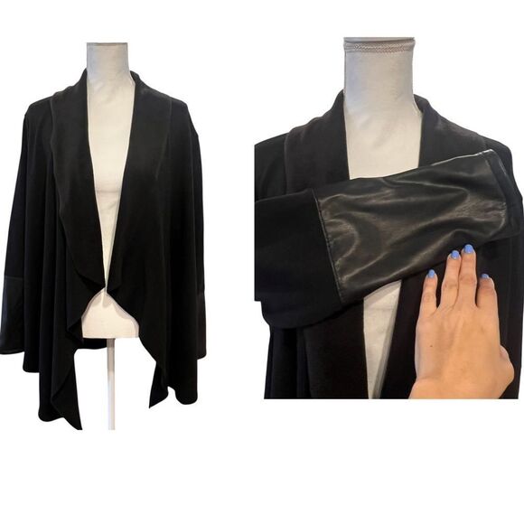 Express women's cardigan with faux leather accent size large black - Picture 1 of 9